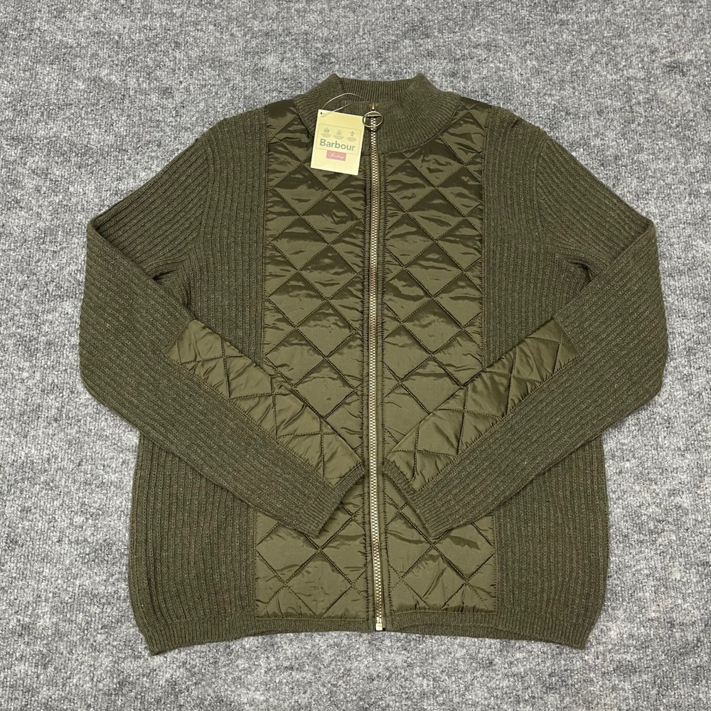 NEW Barbour Jacket Women Size 18 Olive Green Sporting Wool Knit Quilted Full Zip